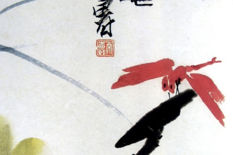 【蕉叶红蜻蜓图】